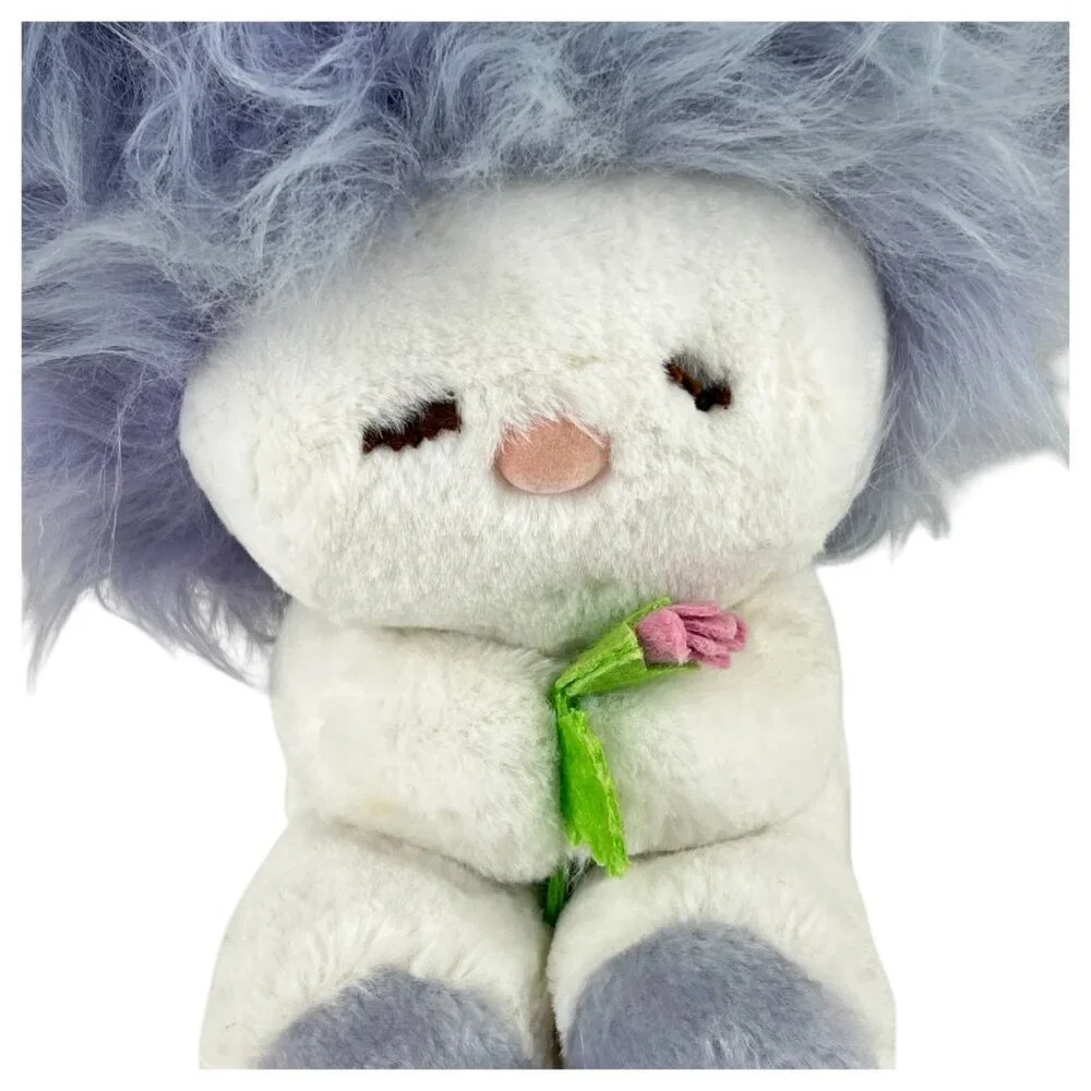 Vintage White Dakin Plush Frou‎ Frou 1982 Purple Blue Hair Nature Babies Flower